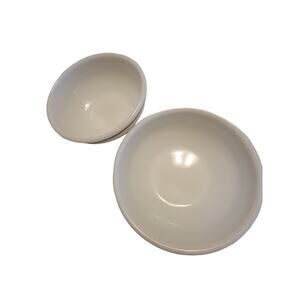 Vintage MCM Corning Decor Dinner Ware Bowls White Two Teal Bands Milk Glass 2